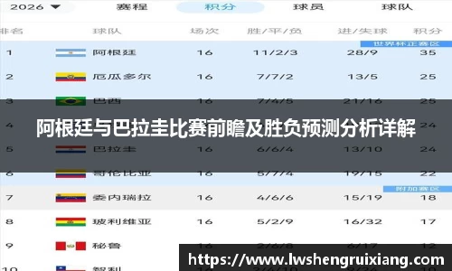 阿根廷与巴拉圭比赛前瞻及胜负预测分析详解